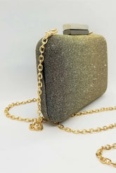 AQUA Mini Gold Silver Black Sparkle Box Clutch with Chain Strap