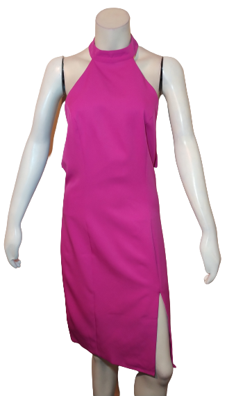 NBD Sugar Pine Bodycon In Fuchsia-Front Seam Slit - Halter Neck & Back Cut