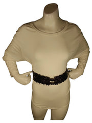 Diva General Black Stretchy Belt 2"x25.5" Pleather & Webbing Waist Belt with Hook & Eye Closure