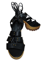 Wild Diva Black & Tan Brass Studded Wedge Heels with Laces