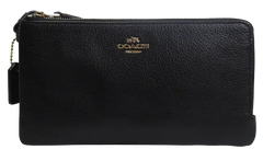 Coach Leather Double Zip Wallet - Black
