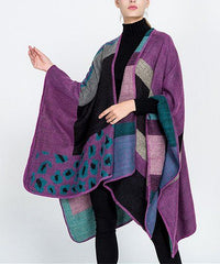 Urban Coco Striped/Patterned Poncho Fuchsia/Gray One Size