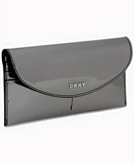 DKNY Black Metallic Pewter Flap Card Wallet