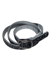 Diva General Grey & Black Reversible Belt .5"x34.75" Pleather Waist Belt with Rhinestone Buckle (Bendy Design)