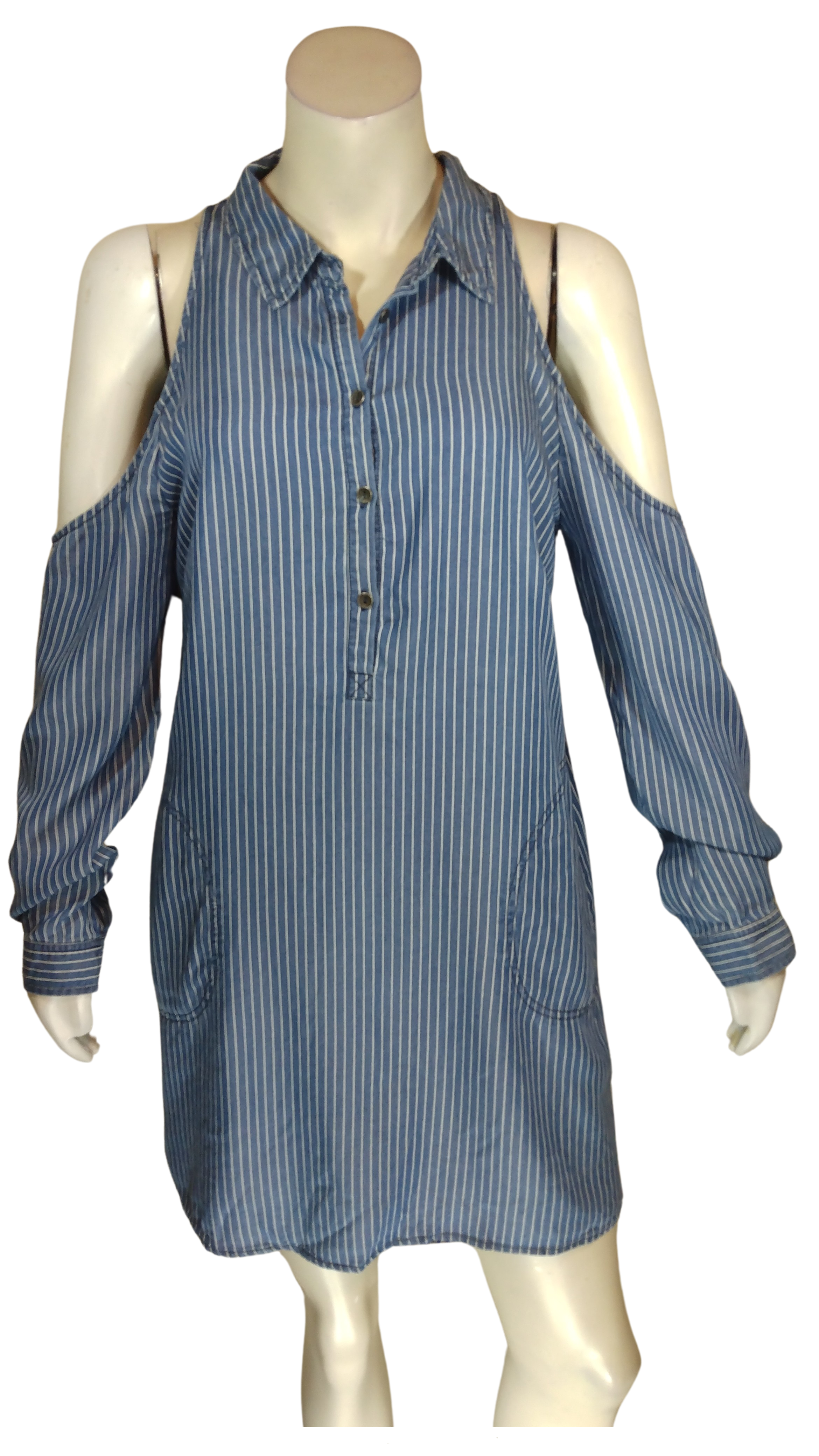 1250°C Blue/White Stripe Cut-Out Shoulder Dress - Large