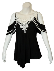 Rosegal Black/White Lace Drop Shoulder Women's Top - XL