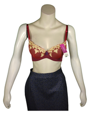 Lingyilu Red/Gold Embroidered Push-Up Women's Bra - 32B