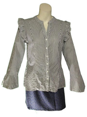 Women's Black & White Striped Cotton Ruffle Shirt – Sequin Hearts | Medium Fit