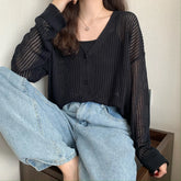 Milau Black Button-Down Sweater with Pockets