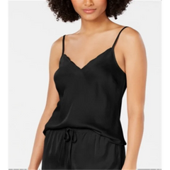 INC International Concepts Scalloped-Neck Camisole Pajama Deep Black