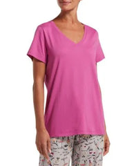 HUE Womens Short Sleeve V-Neck Sleep T-Shirt Pink