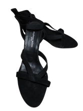 Stephane Kelian Paris Black Faux Suede Elastic Platform Heels