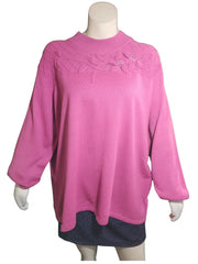 Women's Pink Beaded Floral Sweater – Large | 100% Acrylic Knit by Salon Studio
