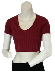 Rumor Boutique Maroon Short Sleeve Crop Sweater - small