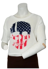 Girls' White Skull & American Flag Sweater – Small | Hera Collection Rayon-Acrylic Blend