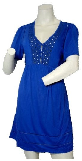 Minuet Women’s Dark Blue Short Sleeve Dress with Eyelets, Size Large