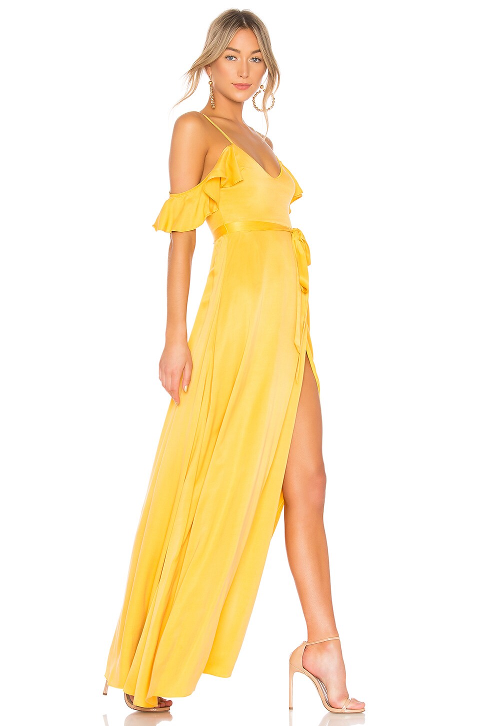 Lovers + Friends Shoulder Straps & Belt Waist Taylor Gown In Golden Rod