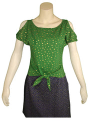 Girls' Green Drop Shoulder Star Top – Small | Rayon-Spandex Blend by Yabes USA