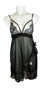 Lace Edge Baby Doll Top and Thong Set Black