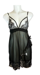 Lace Edge Baby Doll Top and Thong Set Black