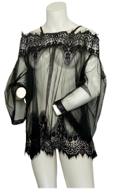 Floral Pattern Top with Sleeves and Panty Set Black