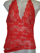 Lace Halter Leotard with Flower Detail Red