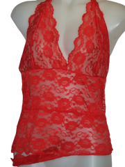 Lace Halter Leotard with Flower Detail Red