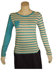 Harper Canyon Girls’ Aqua/Oatmeal Stripe Shirt – Size L (14) Rayon Blend Long Sleeve Top