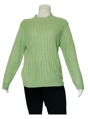 American Sweetheart Women’s Light Green Cable Knit Sweater – Petite Large Acrylic Pullover