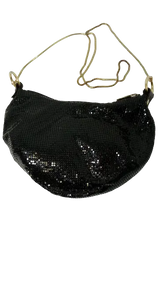 La Regale Black Shiny Mesh Evening Bag