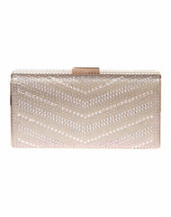 La Regale Chevron Pattern Crystal Box Clutch Gold