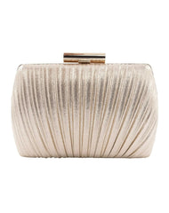 La Regale Shimmer Metallic Peacock Pleat Minaudiere Pink & Gold