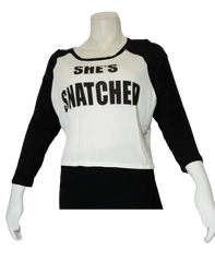 Blush Women’s Black/White “She’s Snatched” Crop Top, Size Medium