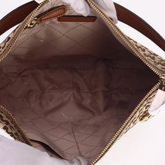 MICHAEL KORS Bedford Signature Medium Crescent Shoulder Bag in Beige & Ebony with Gold Tone Hardware