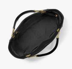 Michael Kors Jet Set Travel Large Cross Chain Saffiano Leather Shoulder Tote in Black with Gold-Tone Hardware