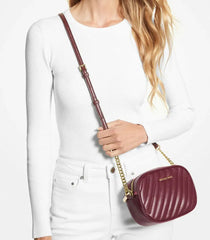 Michael Kors Rose Small Oval Camera Crossbody Bag in Merlot with Gold-Tone Hardware