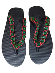 Beaded Unisex Flip Flop Green Red Size 12.5 (measure 11")