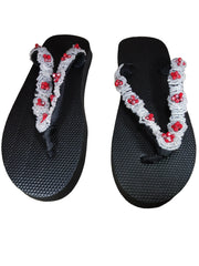 Beaded Unisex Flip Flop Silver Red Size 12.5 (measure 11")