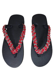 Beaded Unisex Flip Flop Red Clear Size 9.5