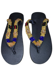 Beaded Unisex Flip Flop Gold Multi Size 9.5 (measure 10")