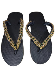 Beaded Unisex Flip Flop Peach Green Size 12.5 (measure 11")