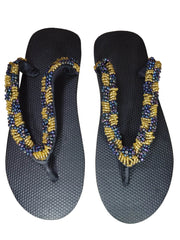 Beaded Unisex Flip Flop Gold Multicolor Size 12.5 (measure 11")