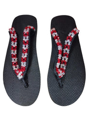 Beaded Unisex Flip Flop Red Clear Size 11 (measure 10.5")
