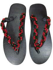 Beaded Unisex Flip Flop Red Green Size 12.5 (measure 11")