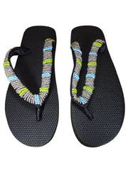 Beaded Unisex Flip Flop Silver Blue Lime Size 11 (measure 10.5")