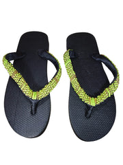 Beaded Unisex Flip Flop Lime Gold Size 11 (measure 10.5")