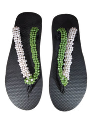 Beaded Unisex Flip Flop Green Ivory Size 11 (measure 10.5")