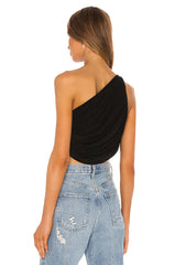 one shoulder black top