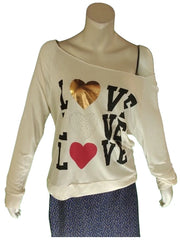 Cleo Apparel Women’s “Love3” Graphic Long Sleeve Shirt – White, 1X | Cotton-Spandex Blend, Plus Size Casual Top