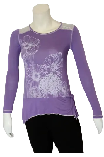 Libertalia Girls’ Purple/White Long Sleeve Top with Flowers, Size Medium (10)
